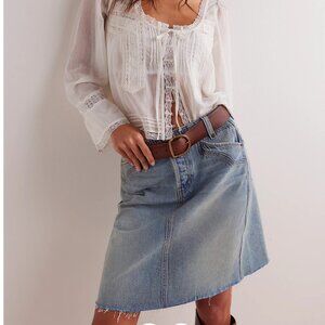 NWT Free People Suzy Denim Midi Skirt in Sun Stoned Blue